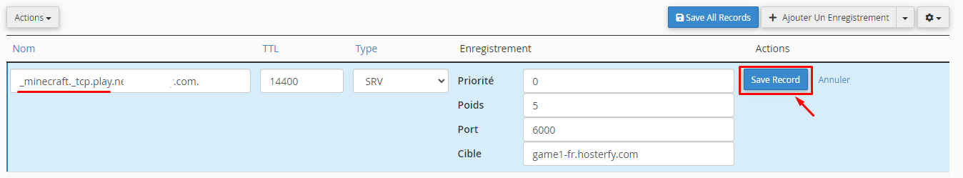 dns cpanel srv