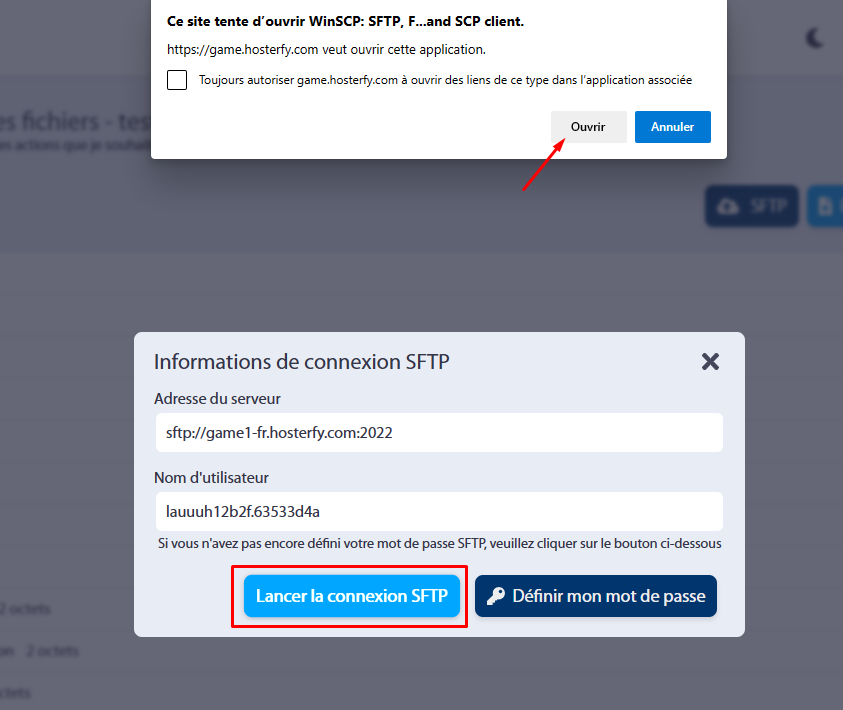Ouvrir la connexion SFTP