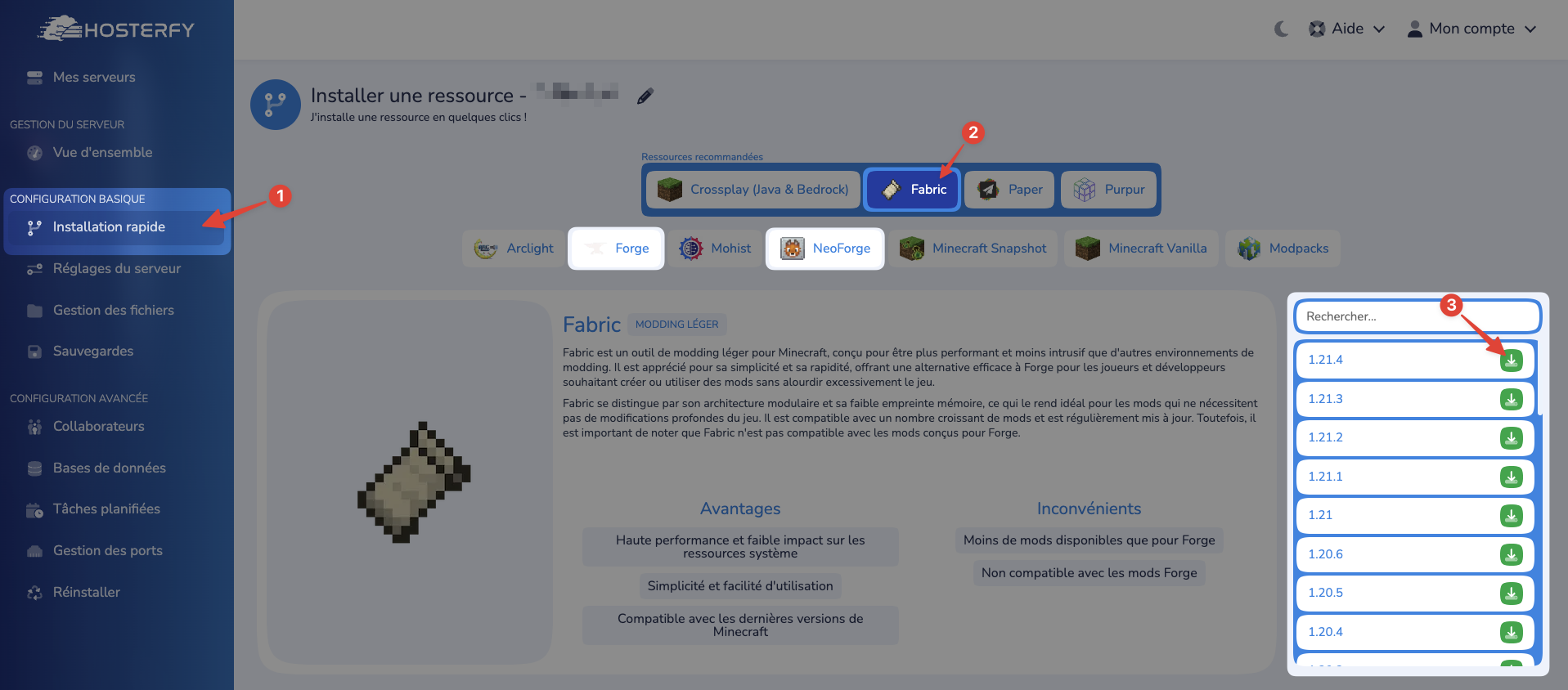 Rapid resource installation via the management panel