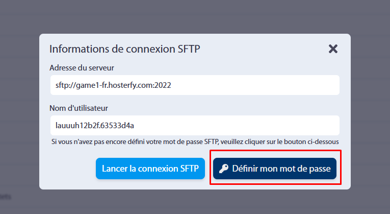 Définir un mot de passe SFTP