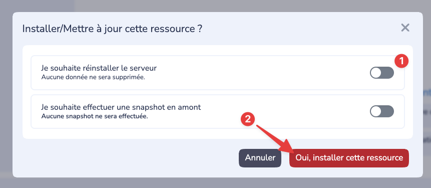 Fenêtre de confirmation pour le changement de version