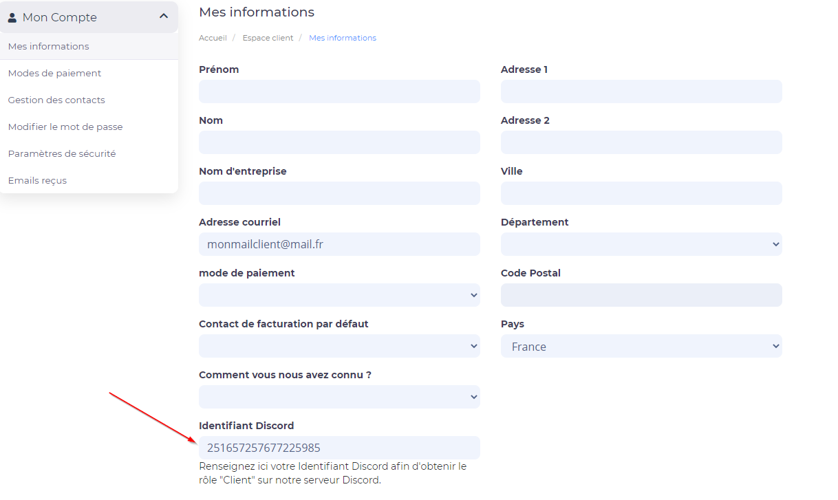 Comment lier son compte client sur Discord ? Hosterfy